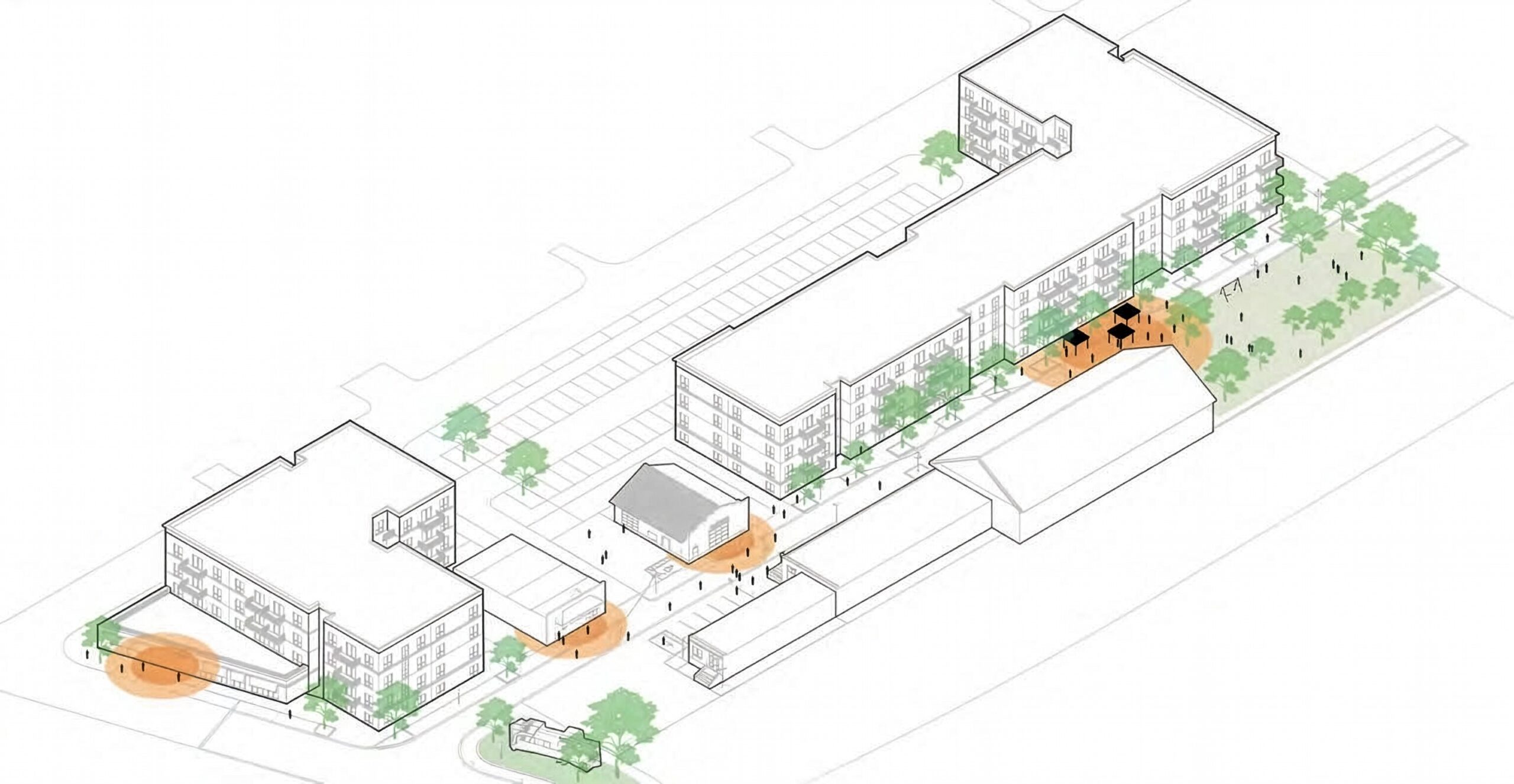 Isometric site diagram of the Freight Street District development